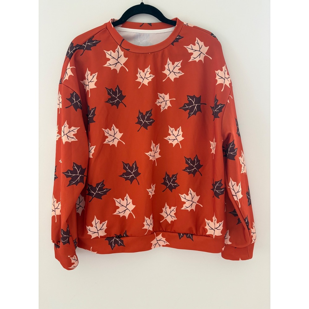 Emery Rose Burnt Orange XL Maple‎ Leaf Print Crewneck Pullover Top Fall Autumn
